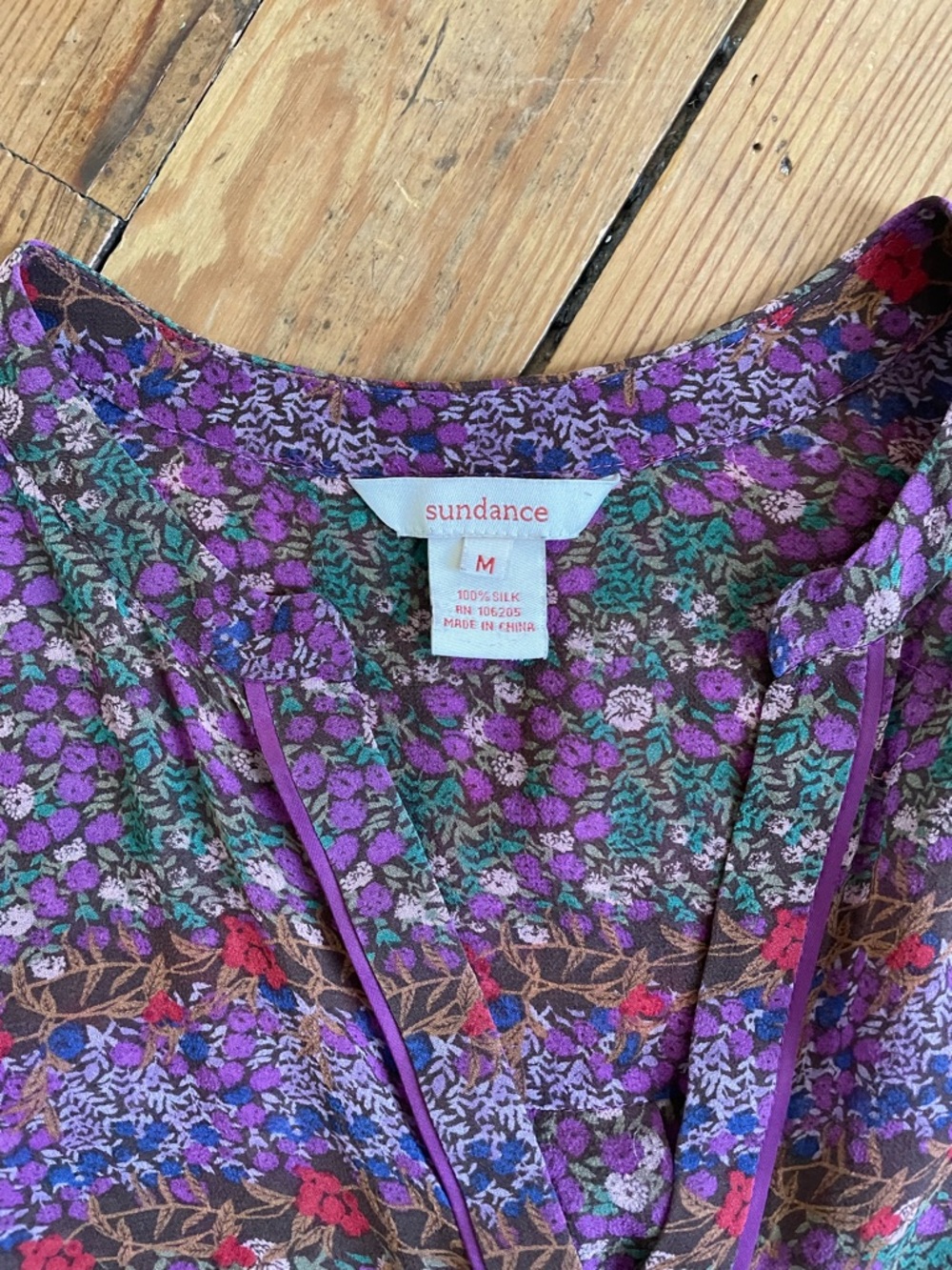 Sundance Purple Floral Long-Sleeve Silk Button-Front Blouse - Picture 3 of 3